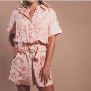 show me your mumu bexley romper in pink palm